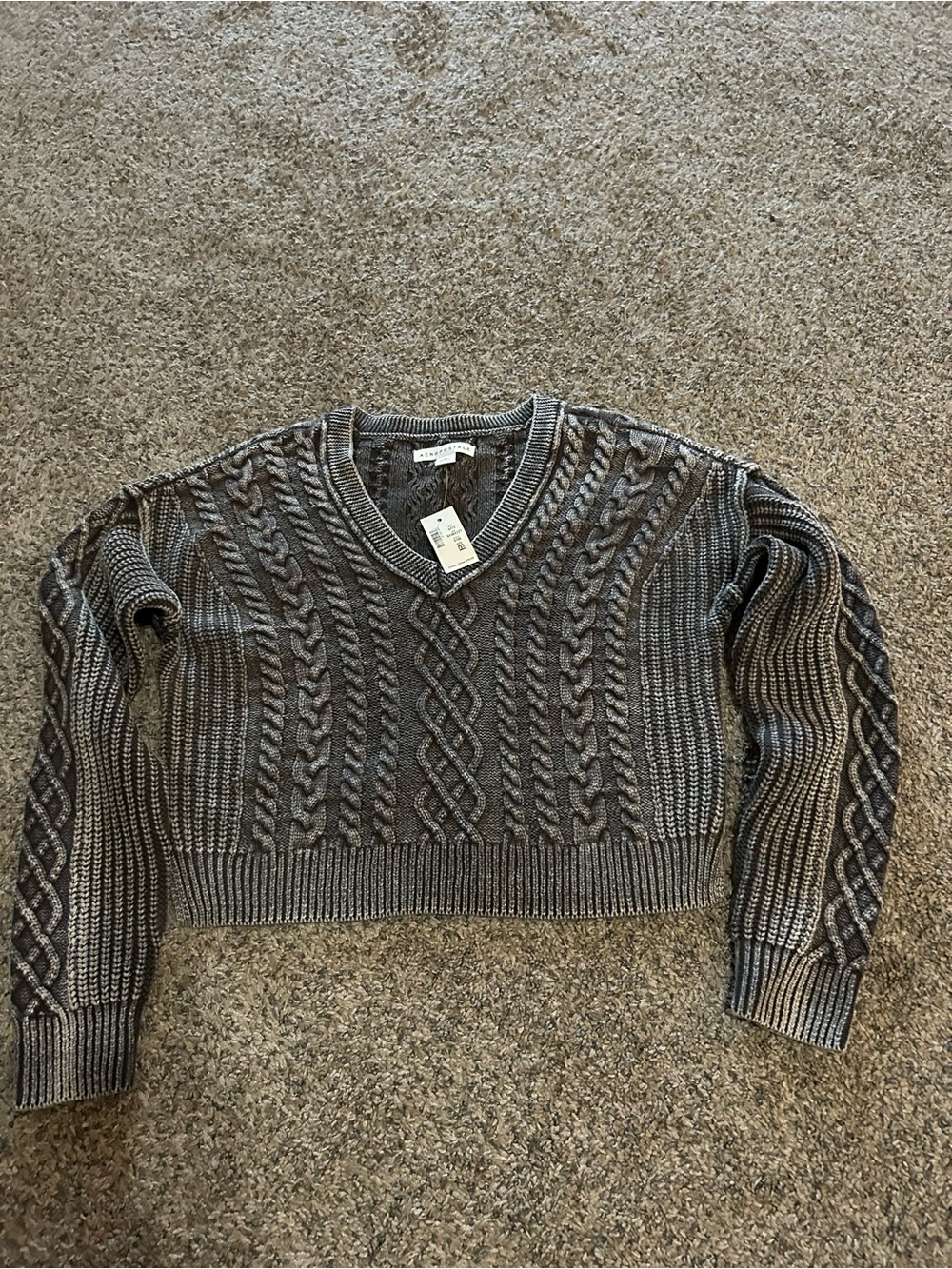 Aeropostale Gray Cable Knit Grunge Crop Sweater | XS | NWT